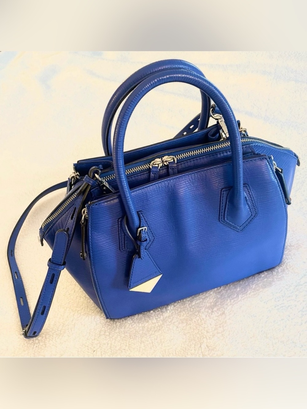 Rebecca Minkoff Perry Satchel, Wave Embossed Cobalt Blue Leather